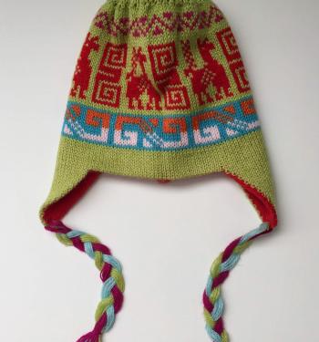 Knit Hat Chullo Double-Sided Light Green and Red