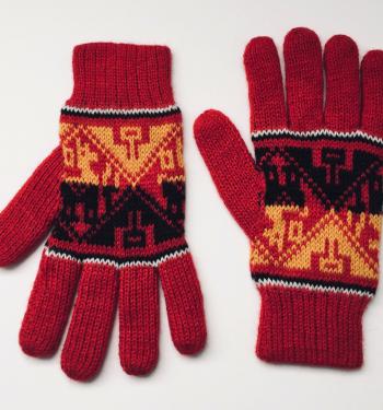 Winter Red Knit Gloves with Llama Designs
