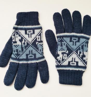 Winter Kniteed Blue Gloves with Llama Design.