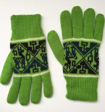 Winter Knit Gloves Green and Black