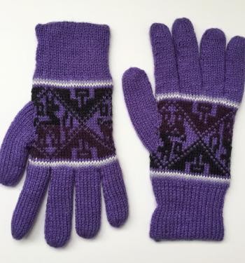 Winter Purple Knit Gloves with Llama Designs.