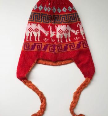 Knit Hat Chullo Double-Sided Red and Orange