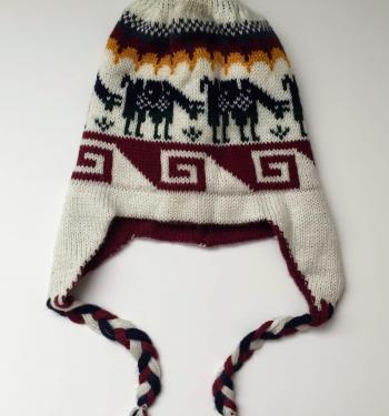 Knit Hat Chullo Double-Sided white and Red Violet