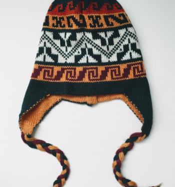 Knit Hat Chullo Double-Sided Dark Green and Light Orange