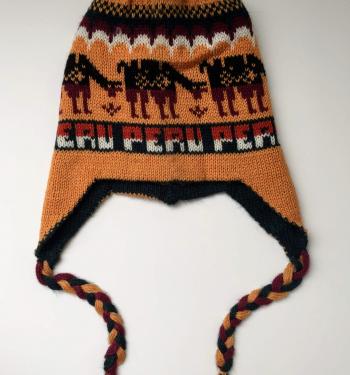 Knit Hat Chullo Double-Sided Light Orange and Dark Green